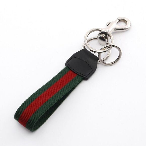 Gucci Web Stripe Canvas Leather Keychain - Picture 1 of 3